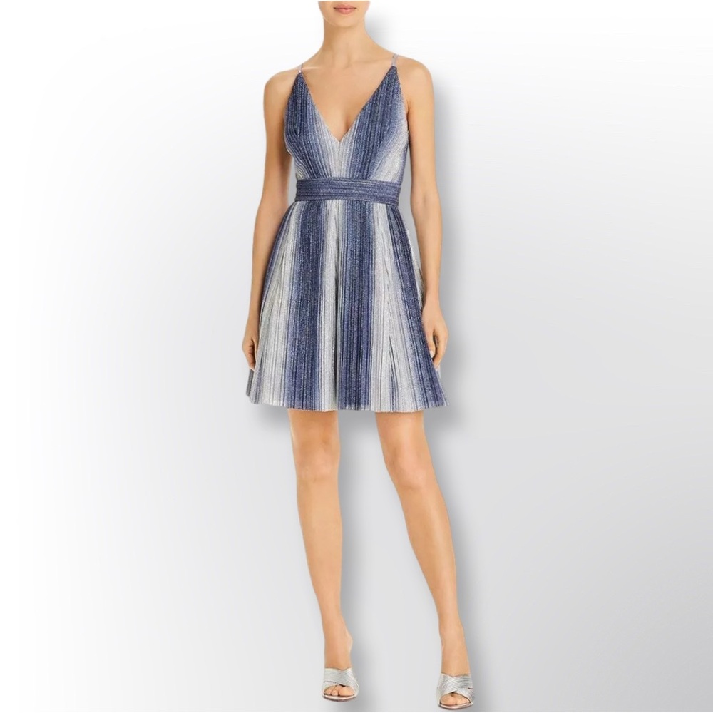 New With Tags! AQUA Metallic-Stripe Fit & Flare Dress | Size 8